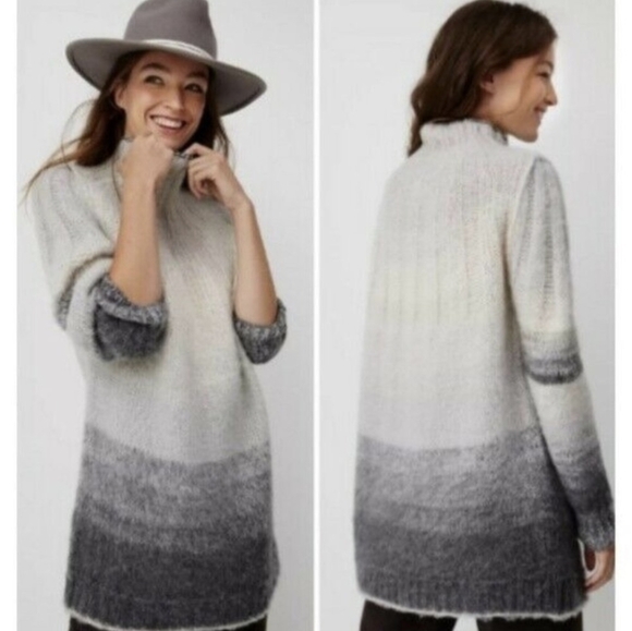 Anthropologie Perri Oversized Ombre Stripe Pullover Sweater Mock Neck Gray Large - Picture 1 of 14